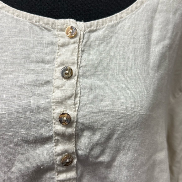 Click Linen Cream Henley Button Boho Tunic Top Medium - Picture 3 of 9